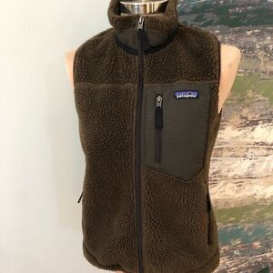 Patagonia Women’s Deep Pile Retro X Sherpa Fleece Vest Brown Gray Size SMALL